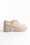 K-707 Beige Wrinkled Patent Leather High-Sole Lace-Up Loafer Shoes - 5