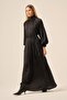 Women's Comfortable Fit Silk Satin Balloon Sleeve Dress Black 31208 - 4
