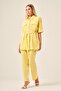 Women's Comfortable Fit Short Sleeve Linen Suit Yellow 31196 - 5
