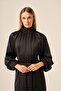 Women's Comfortable Fit Silk Satin Balloon Sleeve Dress Black 31208 - 6