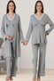 Women's Gray Lace Special Design Cotton Combed Cotton Maternity Pajamas Set 3-Piece Set