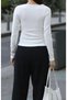 Women's V-Neck Three Button Detail Ottoman Blouse - 3