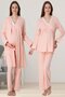Women's Salmon Lace Special Design Cotton Combed Cotton Maternity Pajamas Set 3-Piece Set - 3