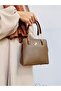 Dark Mink 3-Compartment Faux Leather Women's Hand and Shoulder Strap Bag with Chain Detail - 8