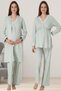 Women's Green Lace Special Design Cotton Combed Cotton Maternity Pajamas Set 3-Piece Set - 4