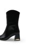 Women's Heeled Winter Boots Square Toe Black Wrinkled Leather Look Gold Detail 6.5 cm Thick Heel - 7