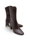 Women's Heeled Winter Boots Square Toe Brown Wrinkled Leather Look Gold Detail 6.5 cm Thick Heel - 4