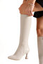 Women's Beige Knee-High Pointed Toe Thin Heeled Zippered Boots - 2