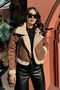 Women's Suede Coat Short Fur Lined Double Breasted Zipper Pocket Jacket