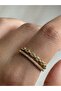 Steel Two Row Quadrilateral Stone Gold Adjustable Women's Ring