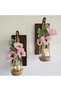 Wall Decoration, Led Lighted, Pink Poppy Flowers, Walnut Sconce Set of Two - 2