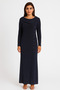 Shiny Navy Blue Long Dress with Glitter Button Detail