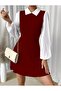 Polo Neck Long Sleeve Mini Women's Dress - Camisole, Terry Cotton Fabric - 3
