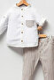 Striped Trousers and Pocketed Shirt Linen 2-Piece Boys' Set - 2