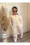 Boys & Girls Shirt Collar Gabardine Fabric Overalls Ecru - 2