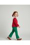 Embroidered Collar Red Badi and Ribbed Green Sweatpants Girls' Top and Bottom Set