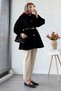 Premium Tay Feather Gold Button Short Coat - Black - 9