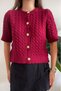 Women's Hair Braided Crew Neck Buttoned Short Sleeve Knitwear Cardigan - 3