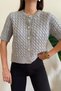 Women's Hair Braided Crew Neck Buttoned Short Sleeve Knitwear Cardigan - 6
