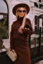 Women's Bitter Brown Pearl Button Detailed Sweater Skirt Bottom and Top Knit Set - 4
