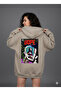 Lenithra Dope Back Printed Unisex Oversize Beige Hoodie - 3