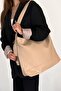 Knitted Detail Light Mink Soft Leather Casual Large Size Women's Shoulder Bag - 3