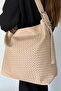 Knitted Detail Light Mink Soft Leather Casual Large Size Women's Shoulder Bag - 7