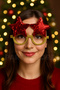 New Year's Glasses Star Shaped Unisex Gold Frame New Year's Glasses Accessory Covered with Red Sequins