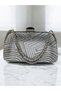 Silver Platinum Color Stone Pearl Detailed Chain Handle Women's Evening Dress Bag - 7