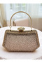 Rosegold Color Stone Pearl Detailed Handle Women's Evening Dress Bag - 3