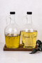 2-Piece 1500ml Oil Pot Set with Wooden Stand Sunflower Oil Olive Oil Labeled Glass Bottle Oil Dispenser Sauce Bowl - 4