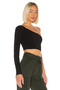 Women's Black One Shoulder Asymmetrical Neckline Long Sleeve Jersey Fabric Crop Blouse - 2