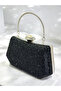 Black Color Stone Pearl Detailed Handle Women's Evening Dress Bag - 2
