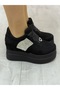 Women's Wedge Heel Black Suede Crystal Stone Satin Ribbon Heart Detail - 4