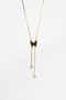 Gold Steel Necklace with Black Butterfly Detail