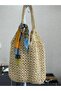 Hand Knitted Straw-Looking Large Size Scarf Detailed Lined Summer Beach/Tote Bag