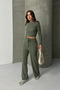 Women's Drawstring Detailed Blouse Wide Leg Pants Top and Bottom Set - 3
