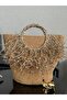 Hand Knitted Paper String Round Handbag with Glitter Fringe Detail and Ring Handle - 3