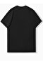 Unisex Oversize Planets Printed Cotton Crew Neck Short Sleeve Black T-Shirt - 2