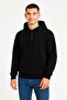Men's Oversized Hooded Sweatshirt with Kangaroo Pocket and Snap Fasteners, 3 Thread Raised Hoodie - Black - 3
