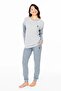 Women's Navy Blue Melange Color Long Sleeve Elastic Leg Pajama Set C9T2N102 - 2