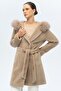 Plush Coat with Fur Hood and Pearl Detail Vi̇zon 3097-Tk - 3