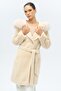 Plush Coat with Fur Hood and Pearl Detail Beige 3097-Tk - 3