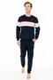 Men's Navy Blue Color Long Sleeve Crew Neck Color Block Elastic Leg Pajama Set C6T3N981