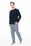 Men's Navy Blue Color Buttoned Collar Long Sleeve Striped Bottom Straight Leg Pajama Set C7T8N981 - 2