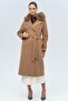 Batwing Sleeve Detachable Fur Punto Stitching Detailed Cashmere Coat Kamel 3120-Tk