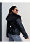Fur-Collar Leather Belted Jacket - 4