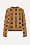 Women's Brown Jacquard Plaid Crew Neck Cardigan - 7