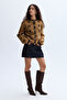 Women's Brown Jacquard Plaid Crew Neck Cardigan - 3