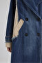 Women's Denim Garnished Woven Fabric Mixed Design Trench Coat - 8